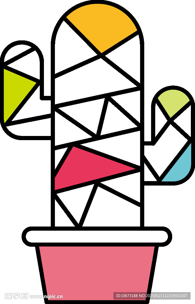彩色几何图案仙人掌盆栽