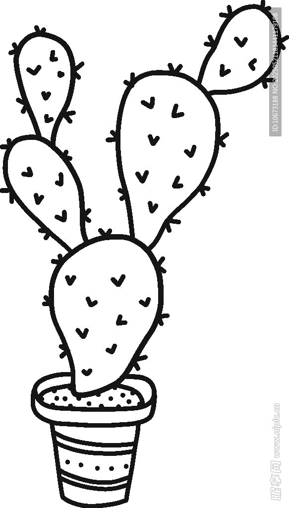手绘盆栽仙人掌插画