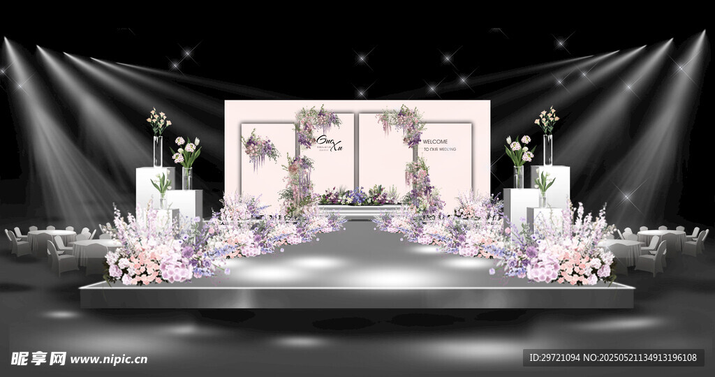 浪漫粉色系婚礼舞台布置