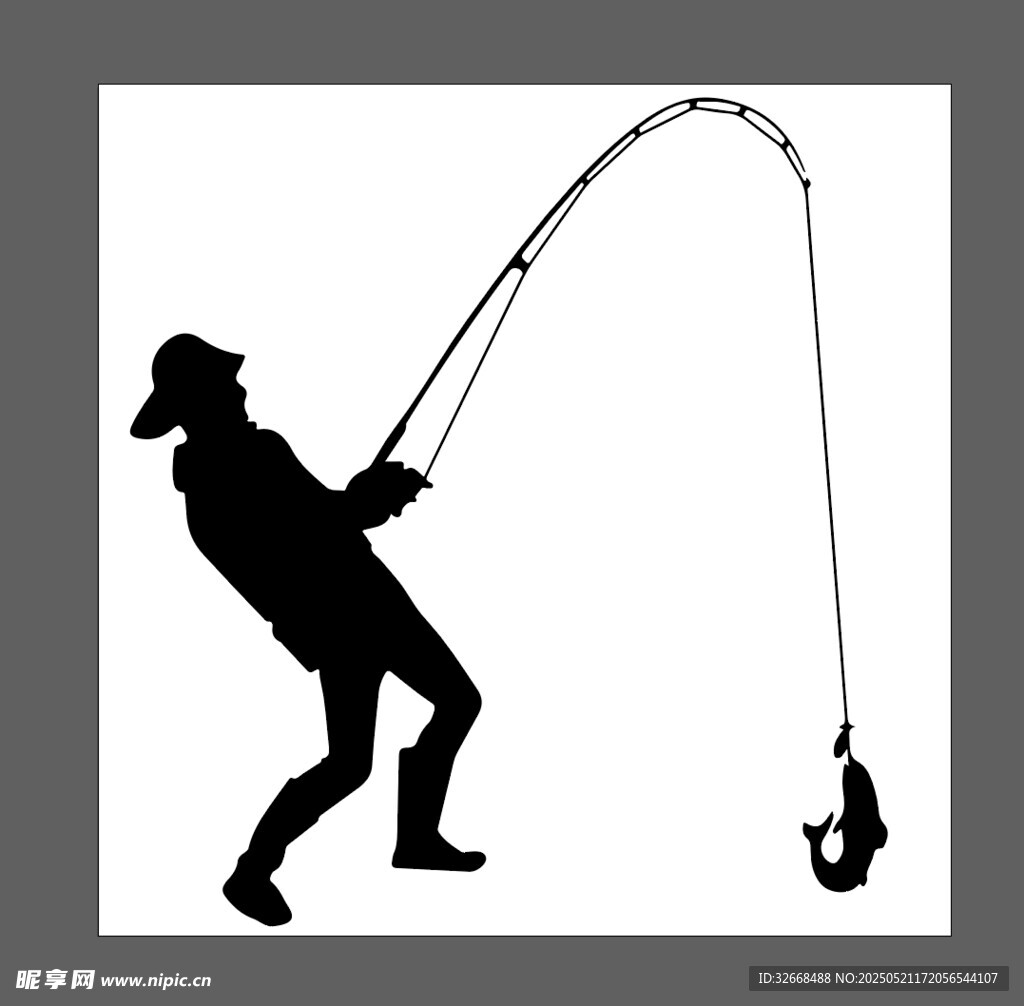 男子钓鱼剪影瞬间