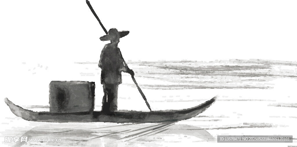 江上独舟撑篙人