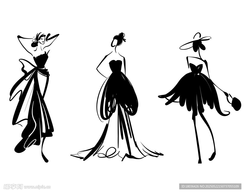 简单黑色线条抽象女人模特png