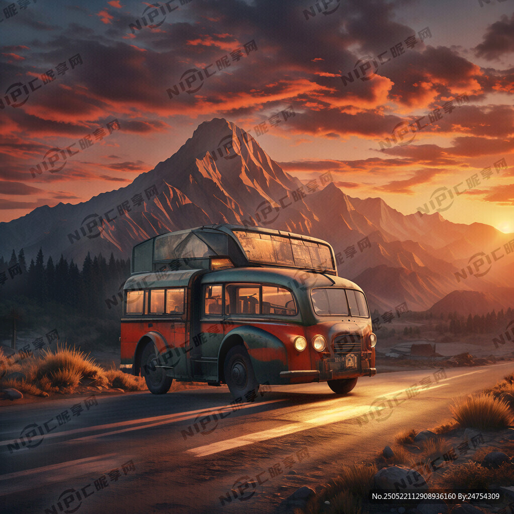 太阳 大山 大巴车