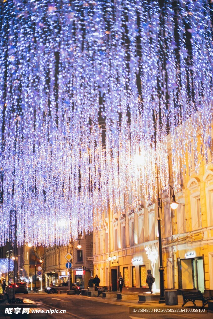 街道夜景闪烁的梦幻灯串