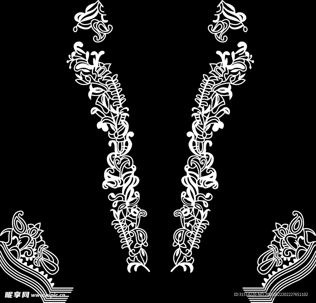 精美黑白花纹刺绣图案