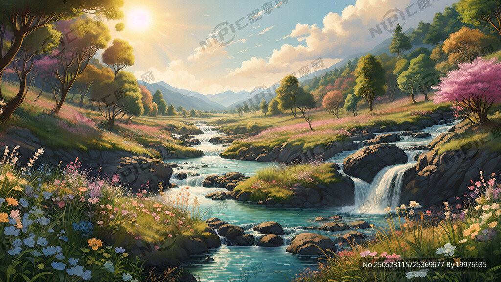 瀑布河流 平原草地 自然风光