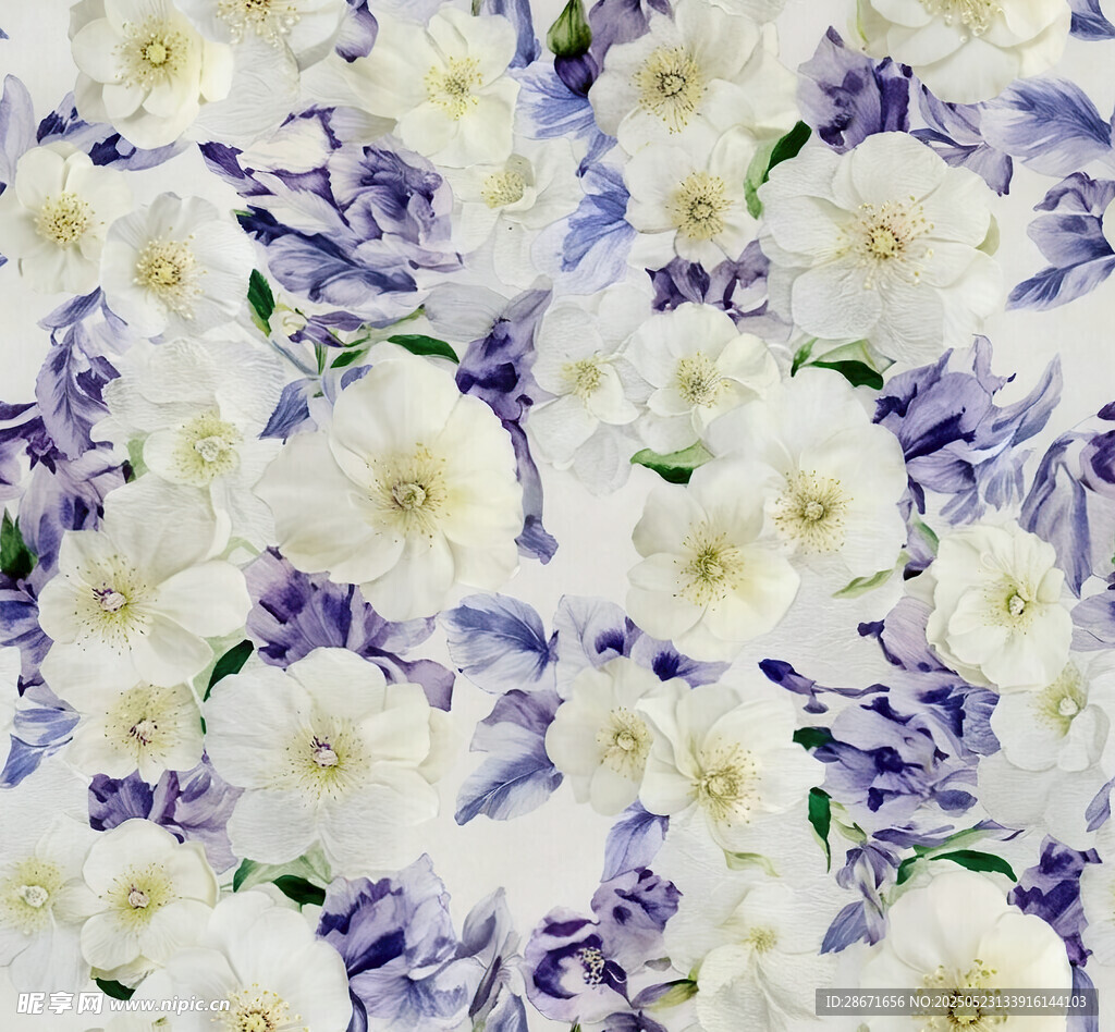 蓝白花卉图案纹理背景