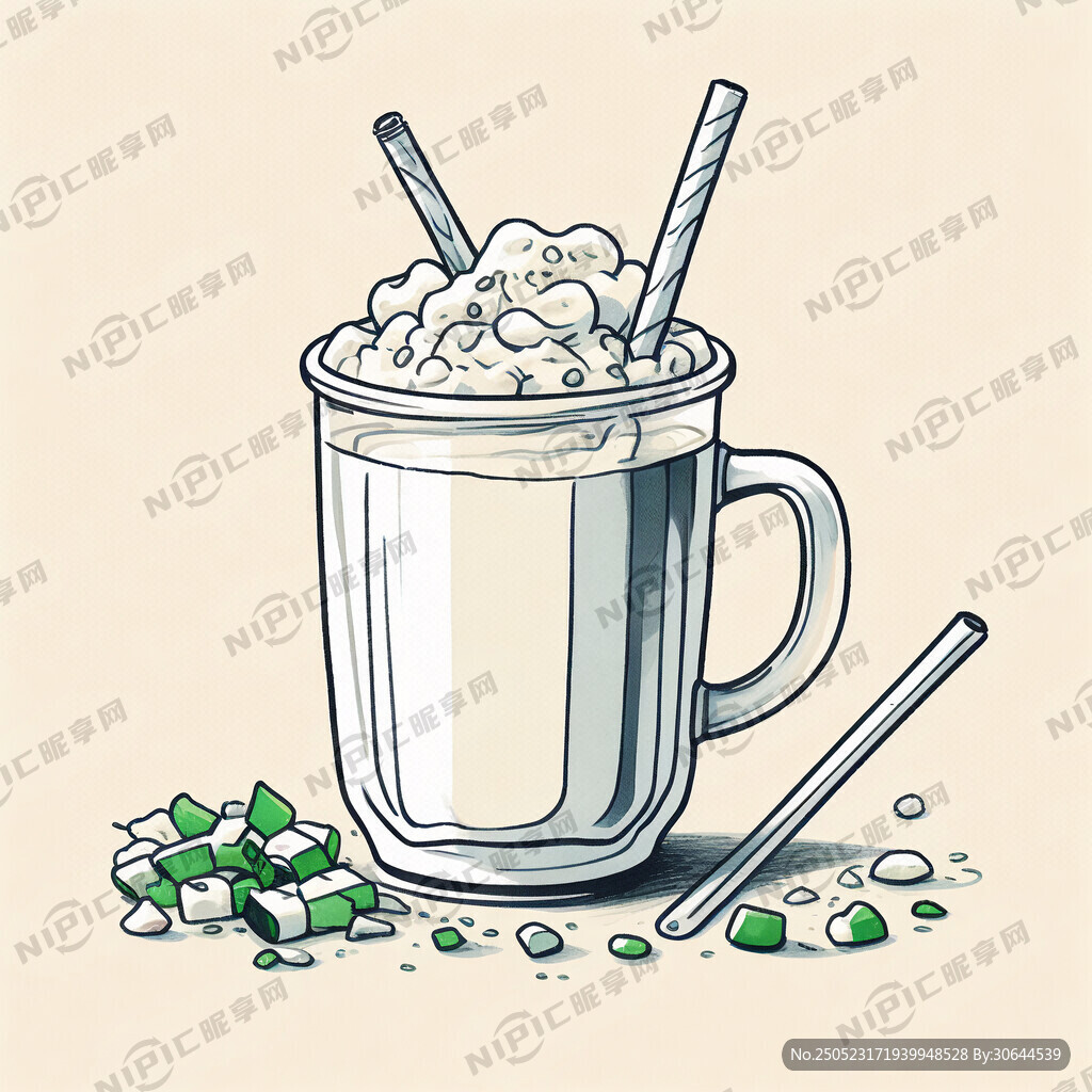 帮我生成一个带吸管和杯子的绿豆