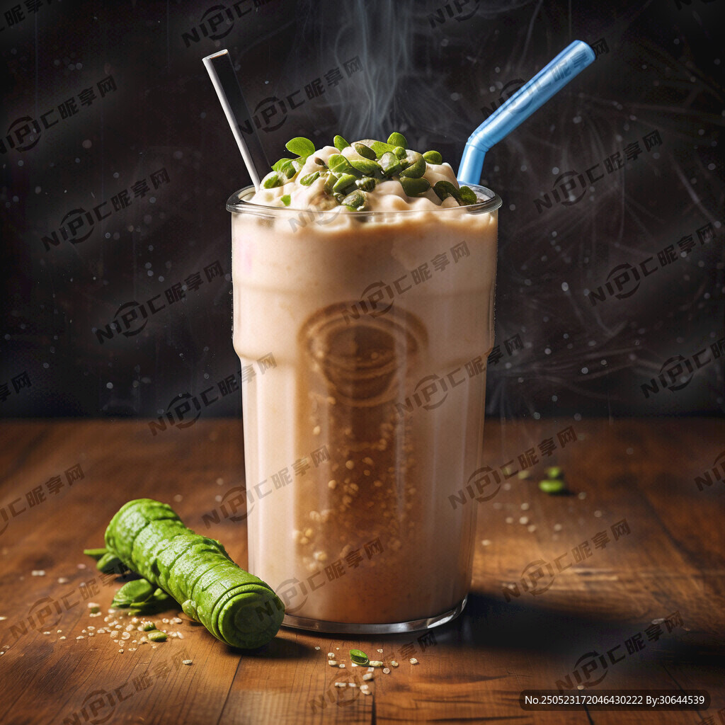 帮我生成一个带吸管和杯子的绿豆