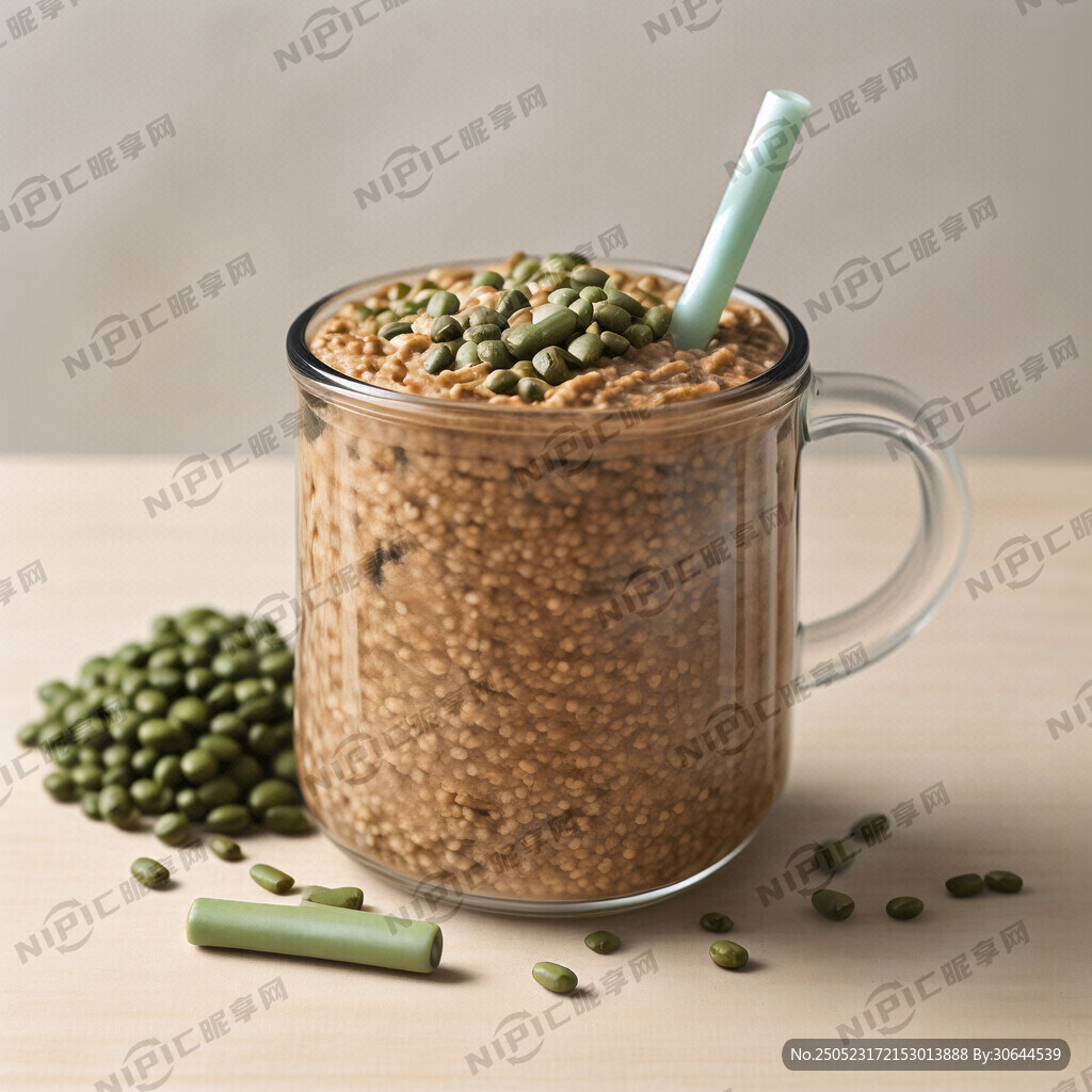 帮我生成一个带吸管和杯子的绿豆