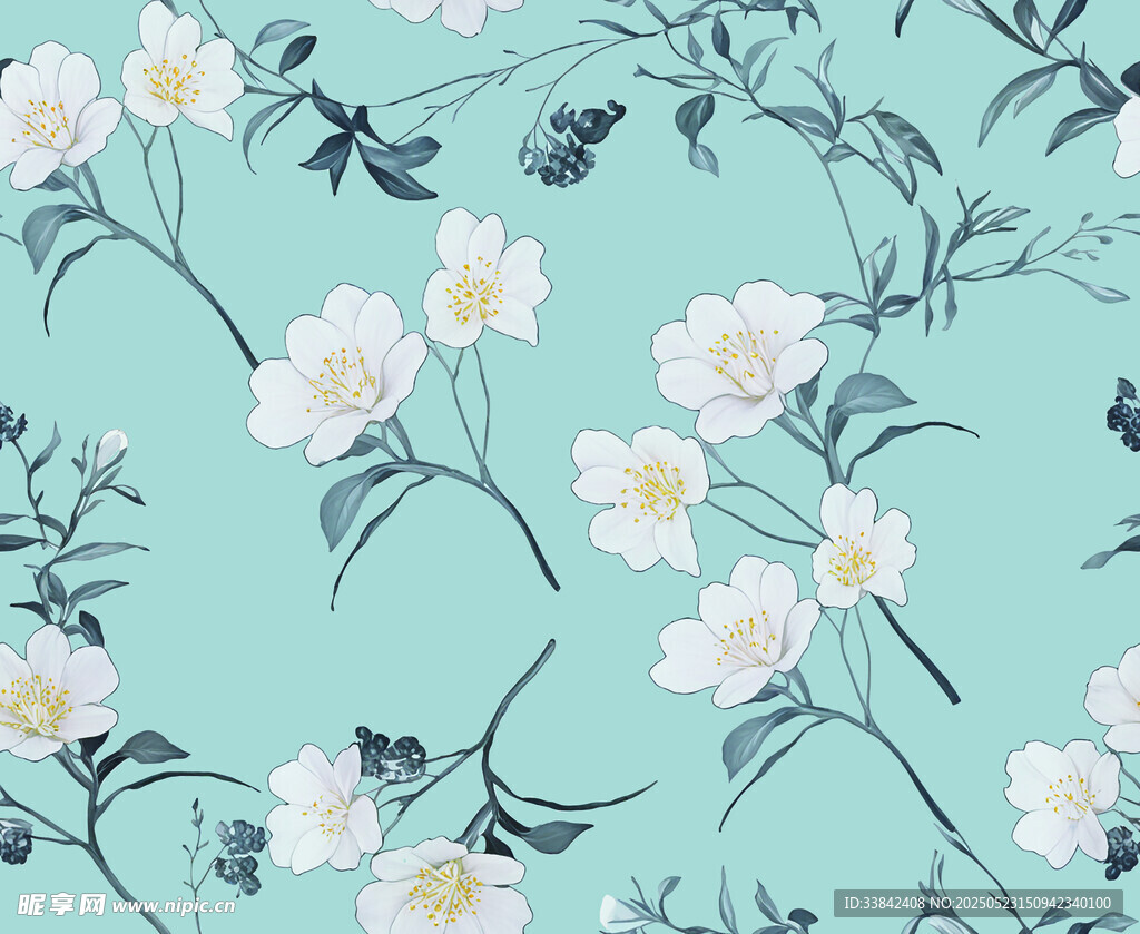 清新蓝底花卉图案设计