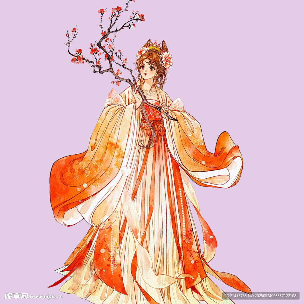 古风女子持梅优雅而立