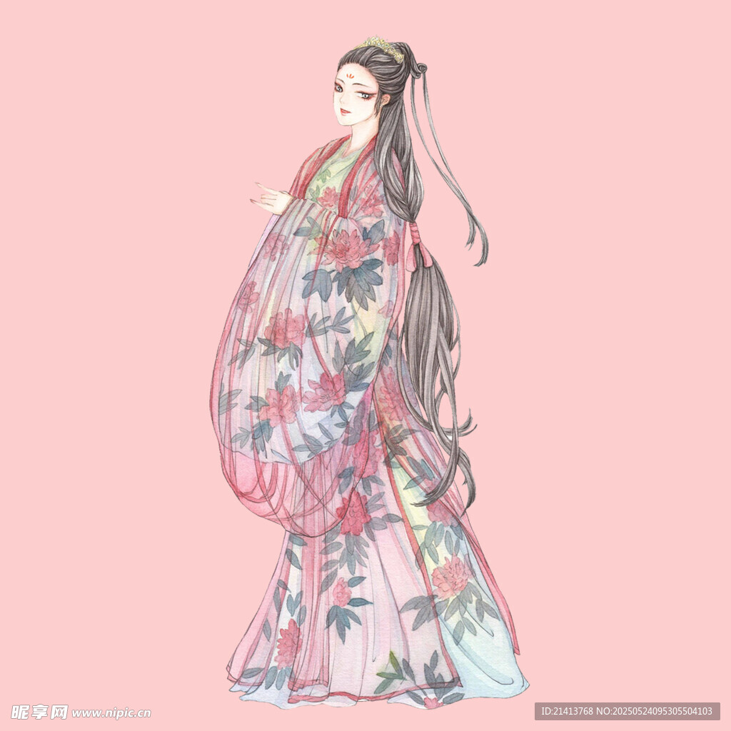 古风长裙女子优雅立姿