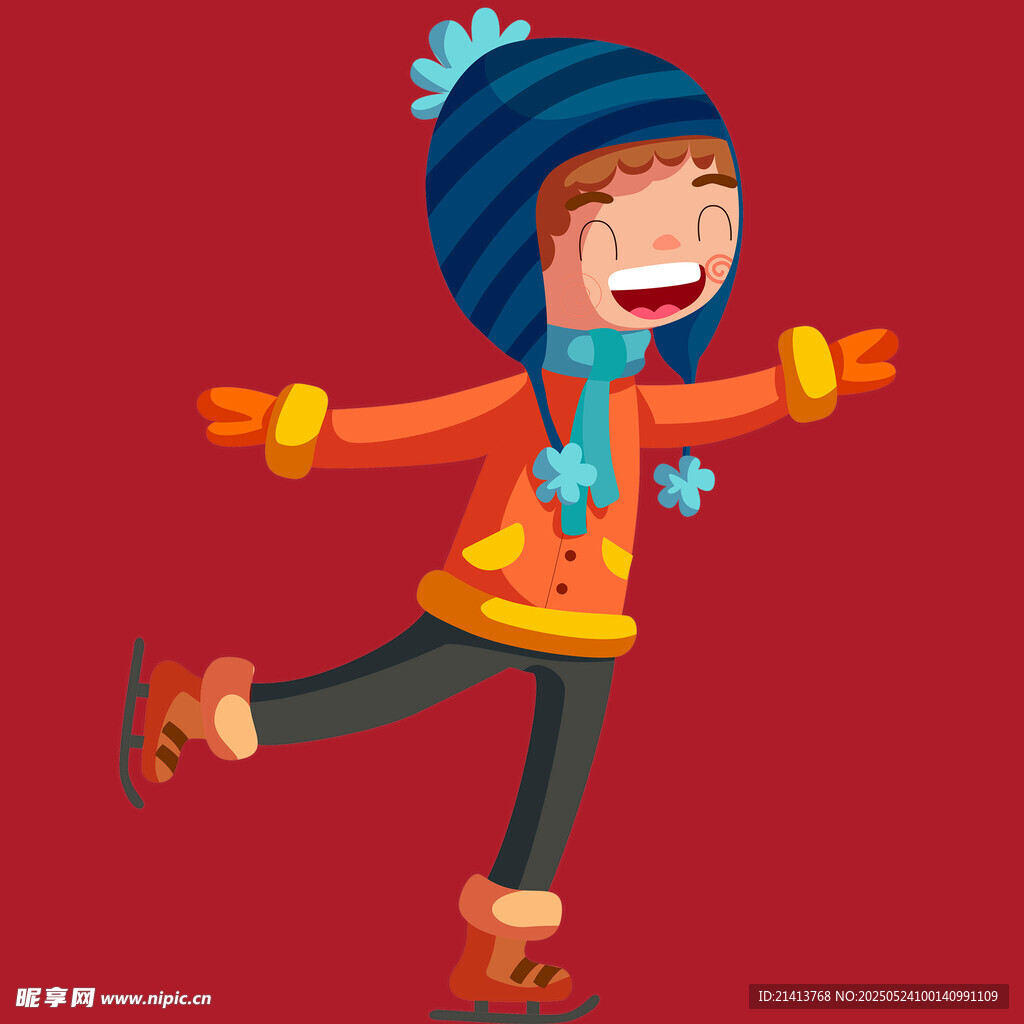 欢快奔跑的冬日可爱小孩