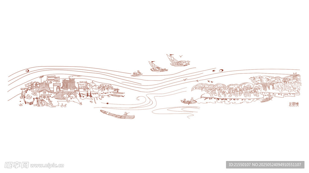 线条矢量山水画