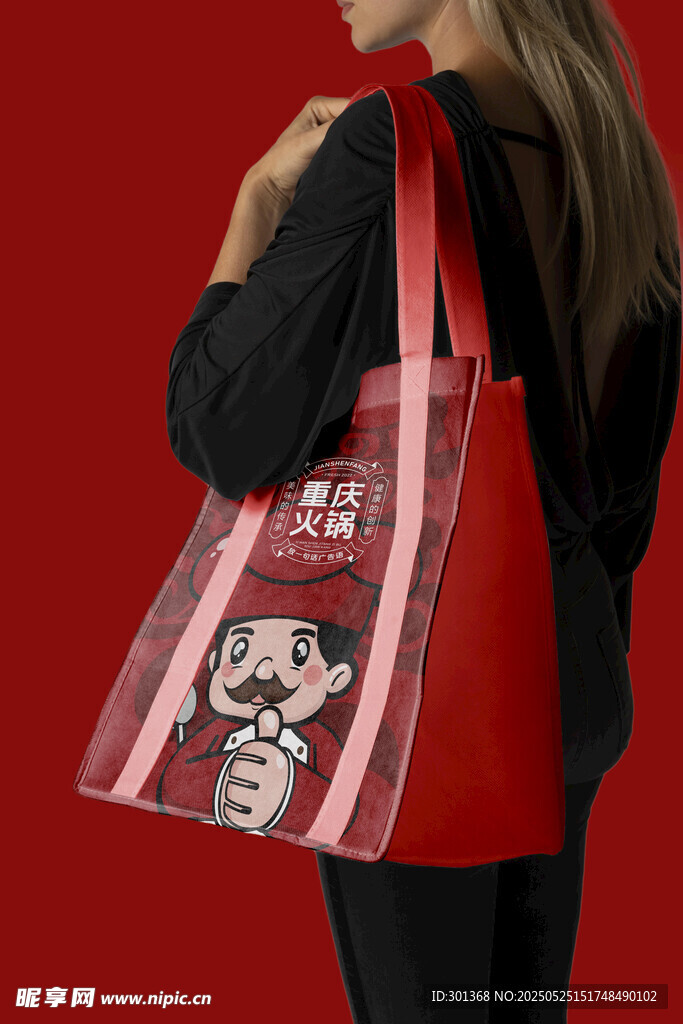 时尚红色卡通图案手提包样机