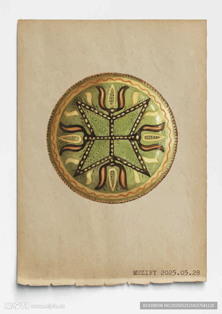 古董 彩绘陶瓷盘 