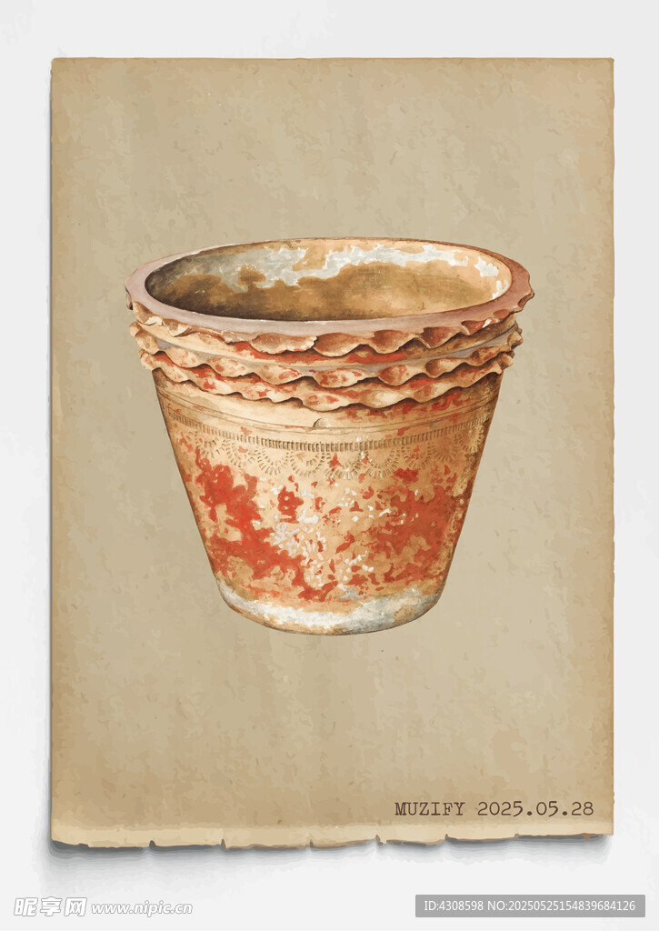 复古 宽口陶土花盆