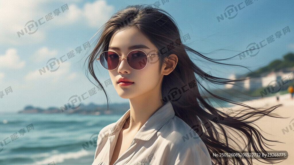 女性长发美女人物 带着墨镜