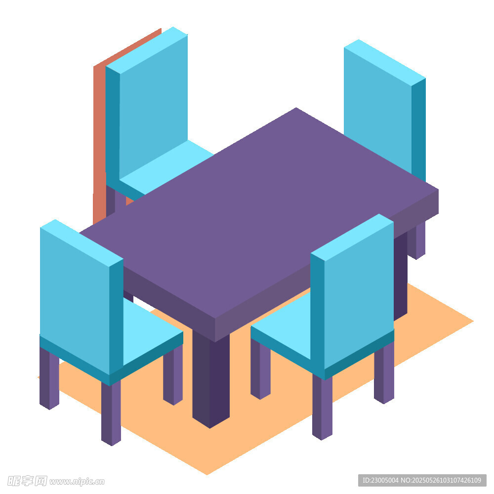 紫色餐桌配蓝色椅子组合