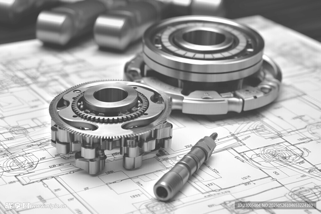 机械零件置于图纸之上