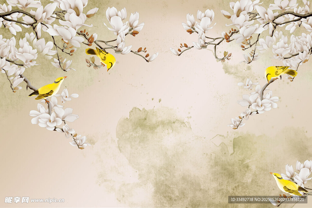 春日繁花间的灵动黄鸟