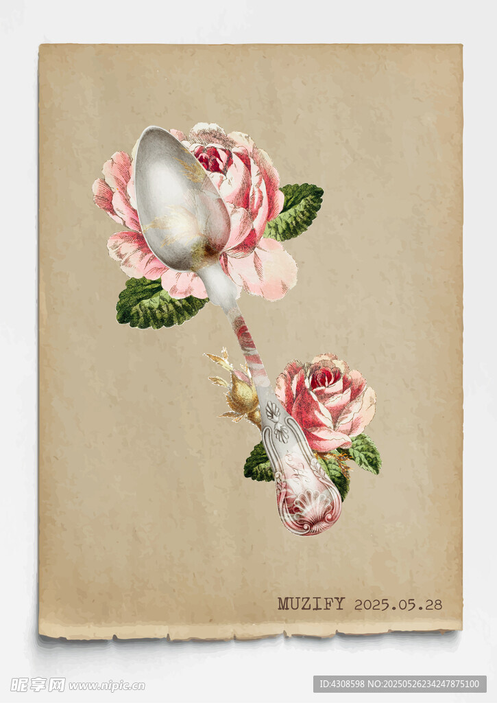 复古 餐勺与玫瑰 