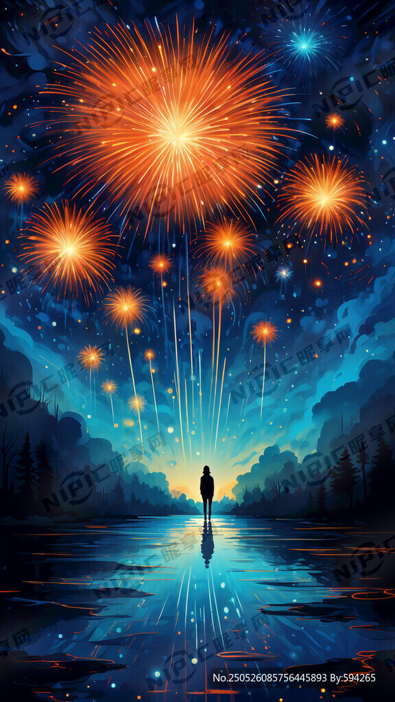 星空与焰火 色块 蓝色背景