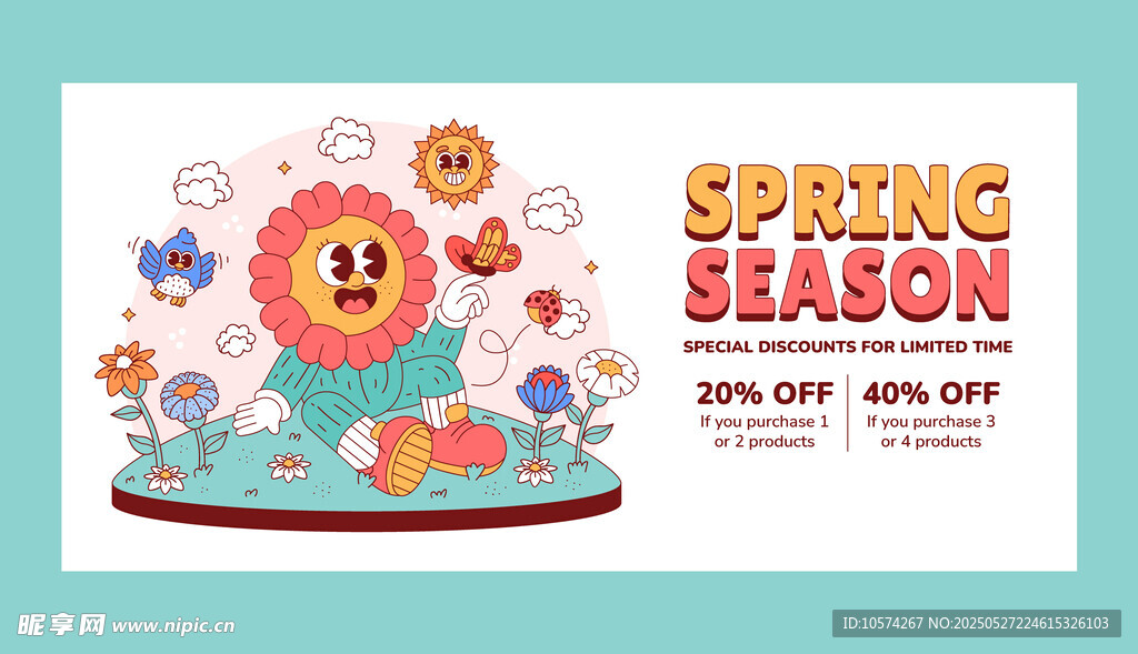 春季促销卡通主题海报
