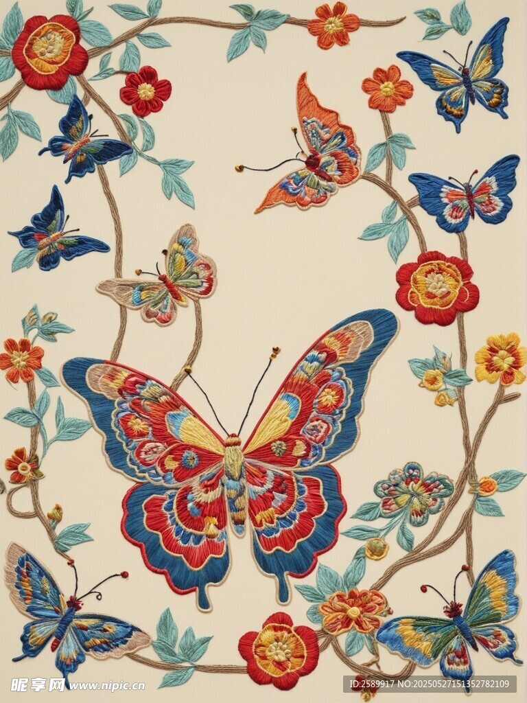 中式蝴蝶花卉精美图案