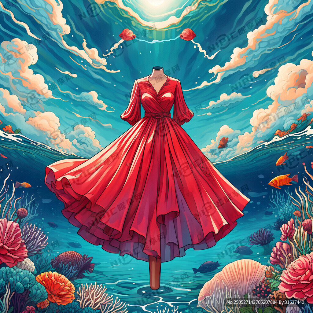 时尚的衣服在海洋里遨游的海报