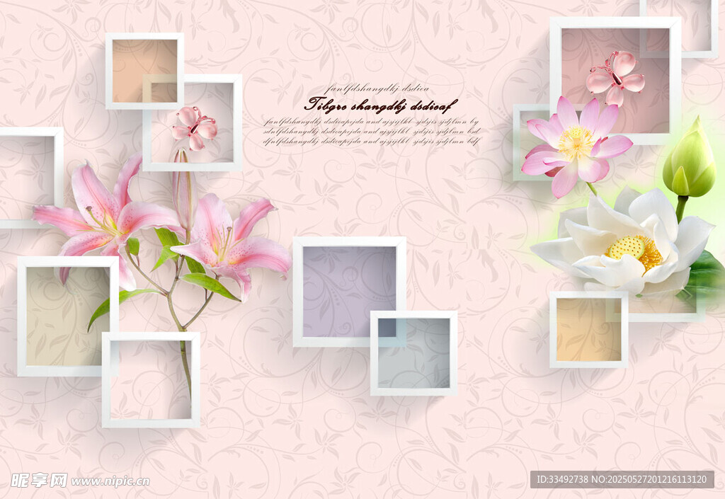 花卉与立体框装饰背景图