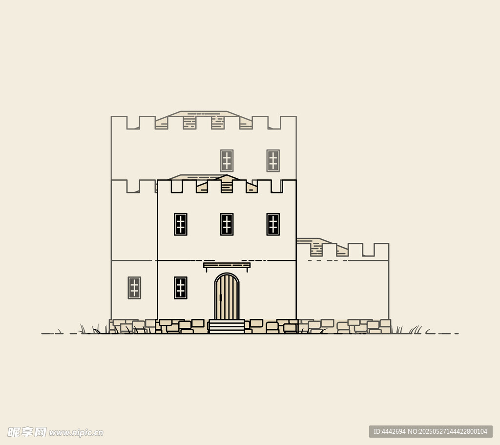 简约风格城堡建筑线稿图