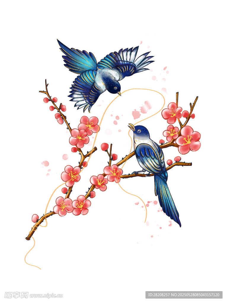 喜结良缘 喜鹊  花  枝丫