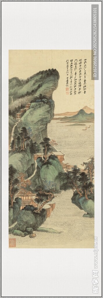 张大千 江堤晚景