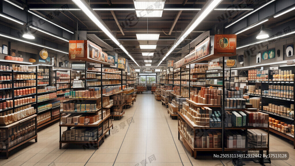 正面是干净整洁的面积超大的超市