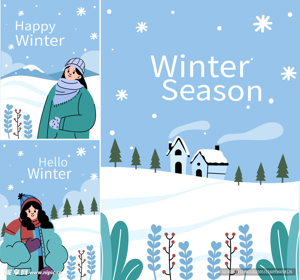 冬日雪景中的温馨人物画面