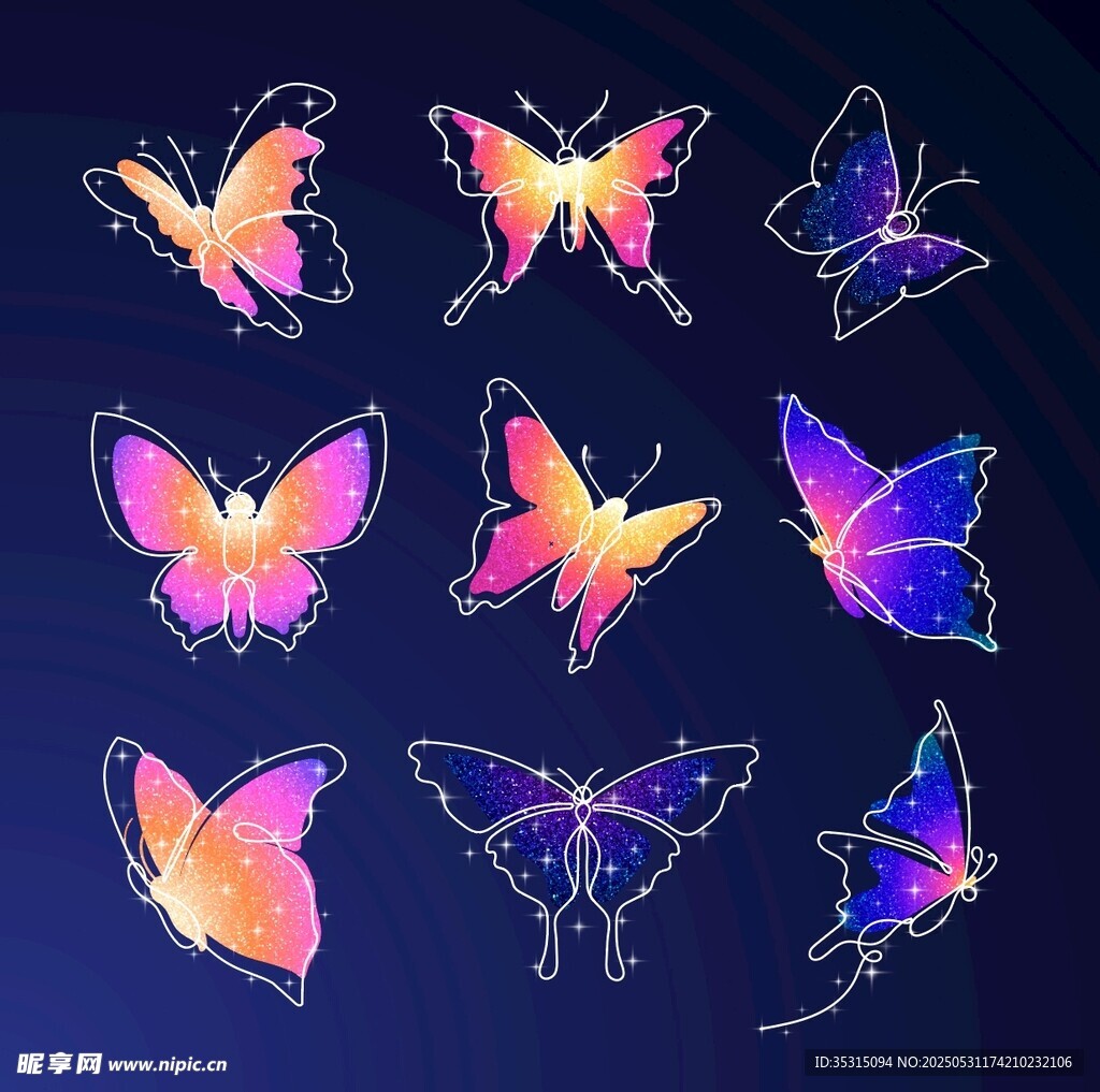 梦幻炫彩蝴蝶图案设计