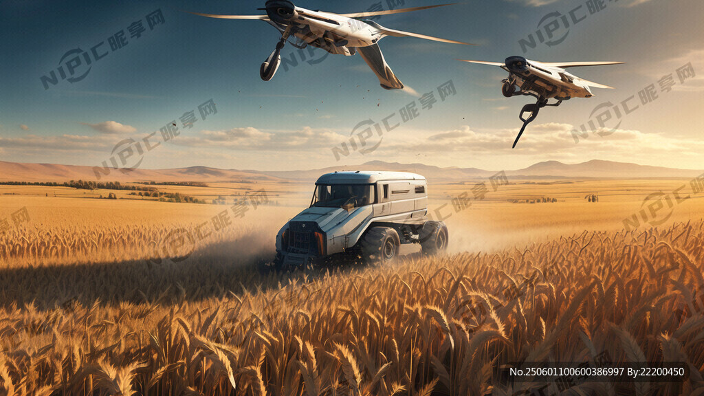 小麦收割场景图 收割机