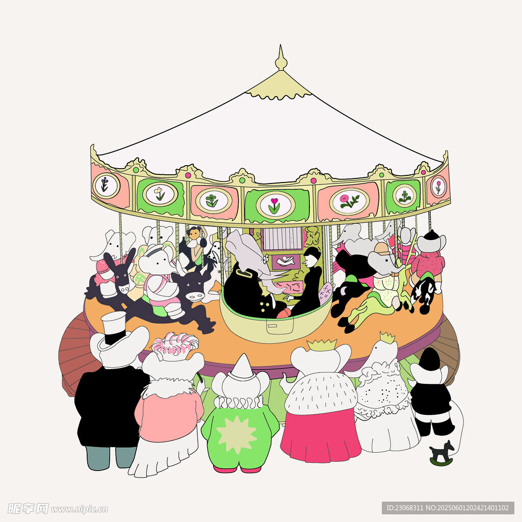 动物们欢聚的旋转木马派对