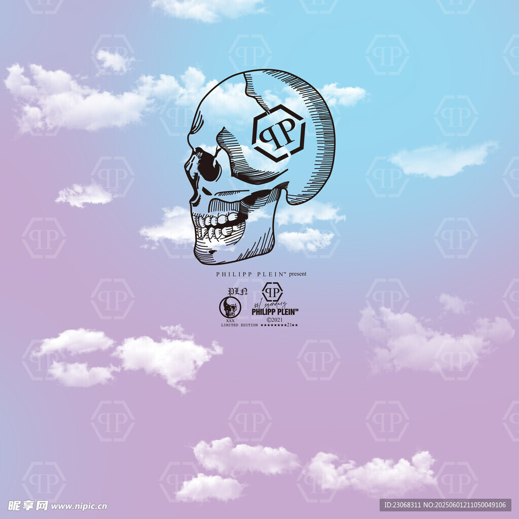 天空中的骷髅头插画