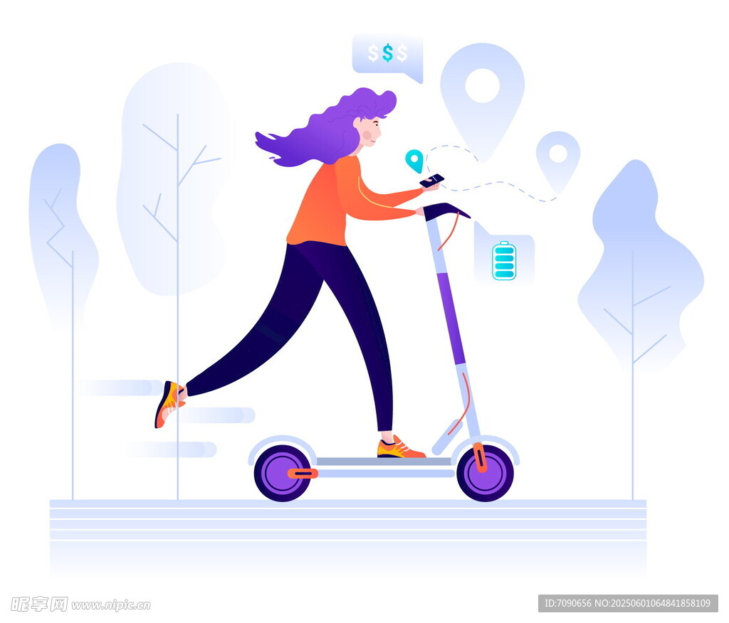 女子骑行电动滑板车出行