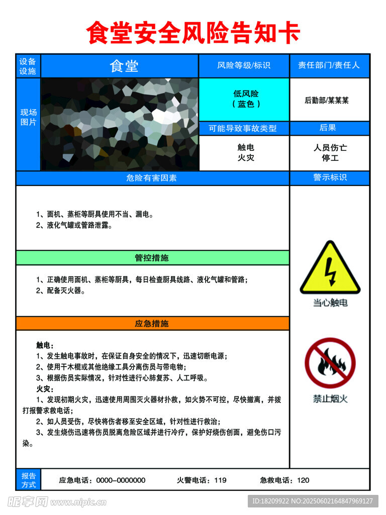 食堂安全风险告知卡