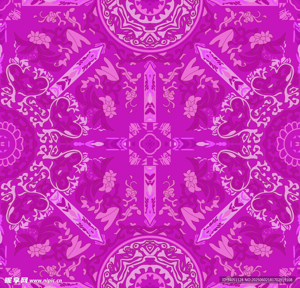 紫色对称花纹图案设计