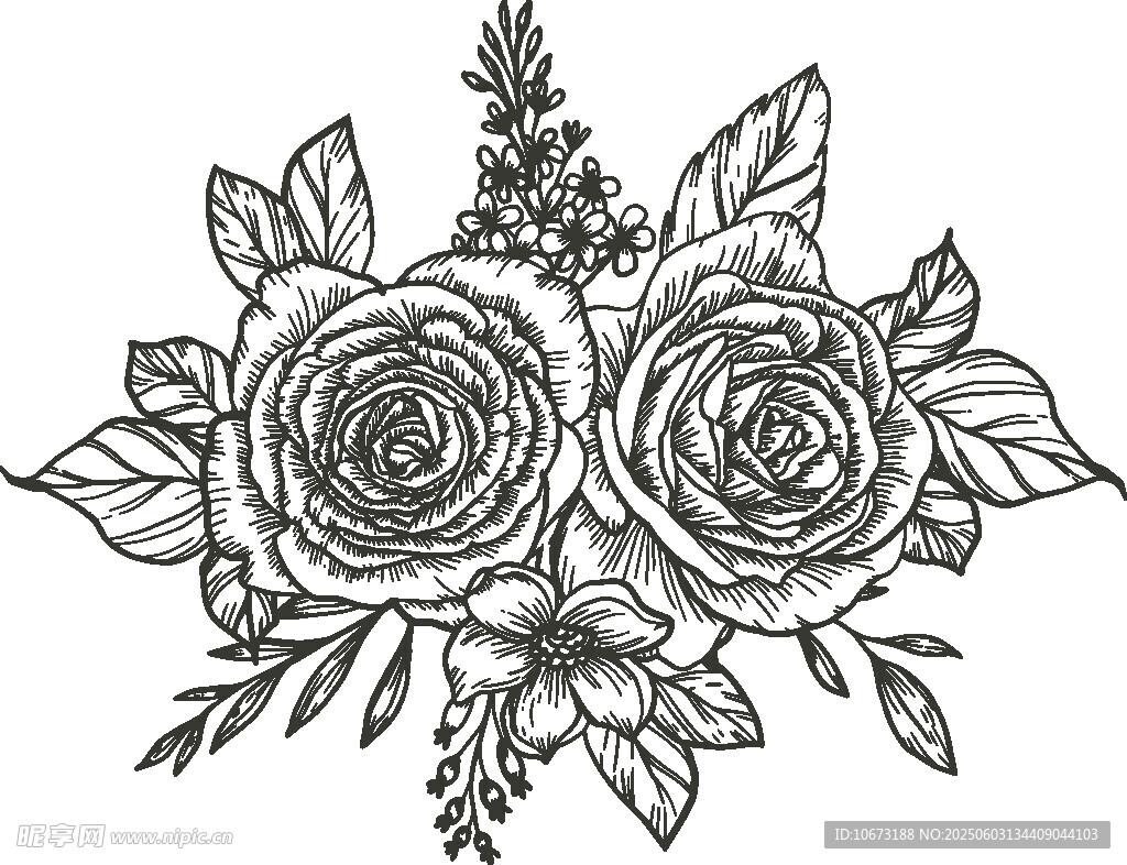 手绘双玫瑰花卉图案