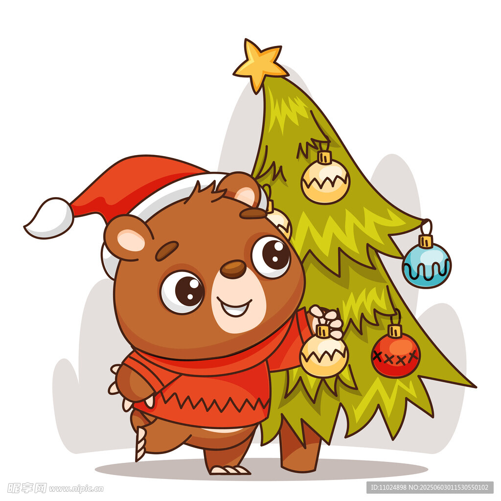 戴帽小熊装饰圣诞树