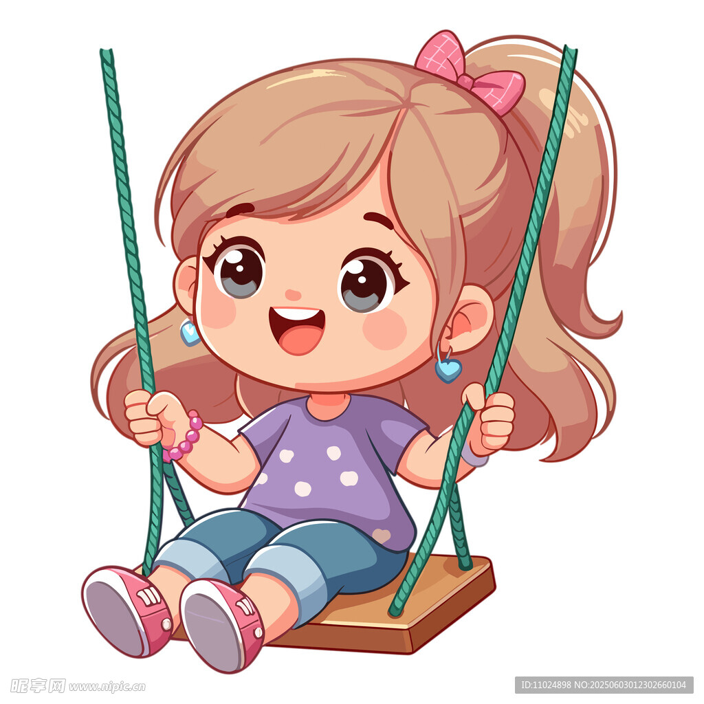 荡秋千的快乐小女孩