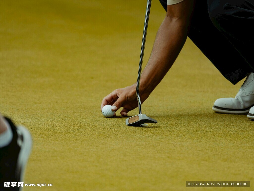 高尔夫球员专注摆放球