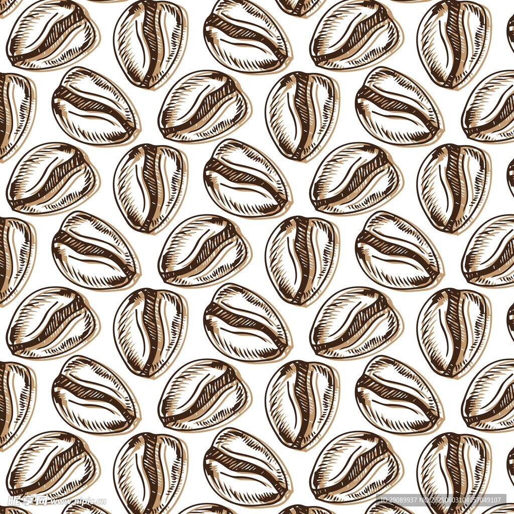 手绘咖啡豆无缝图案背景