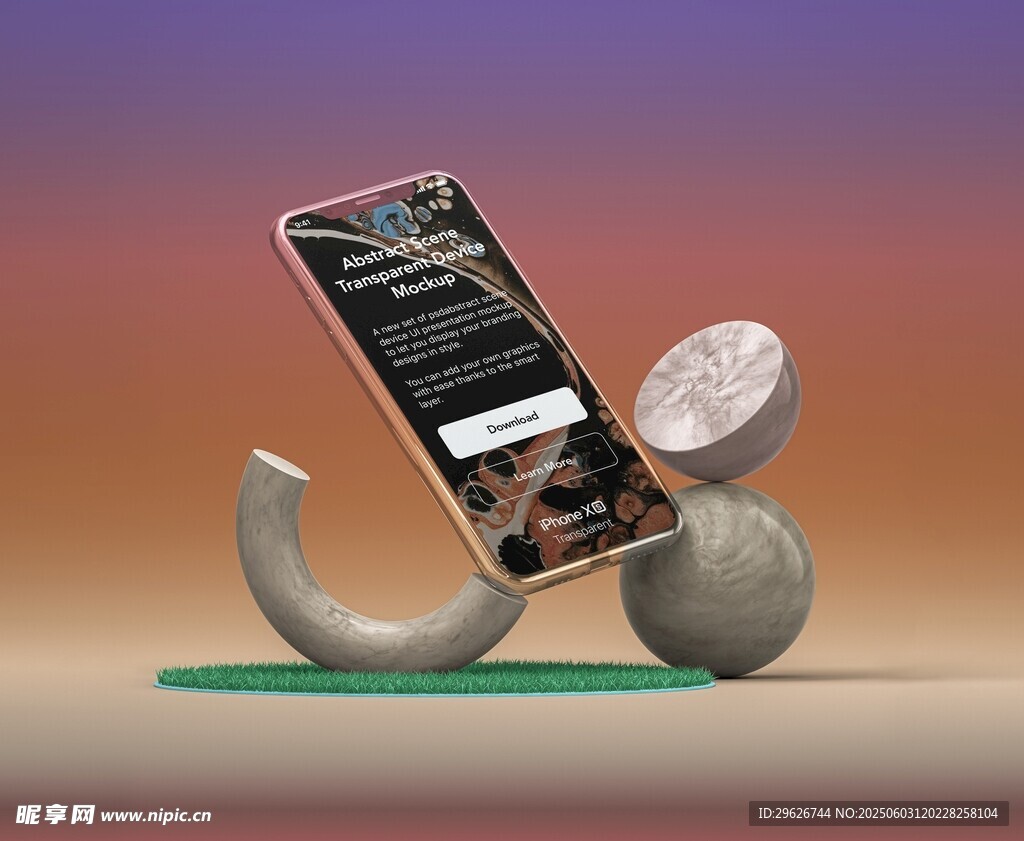 创意手机样机与几何摆件 